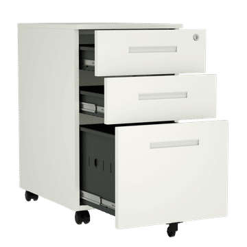 Steel 3 Drawer Inner Handle Mobile Pedestal Filing Cabinet Locker - White