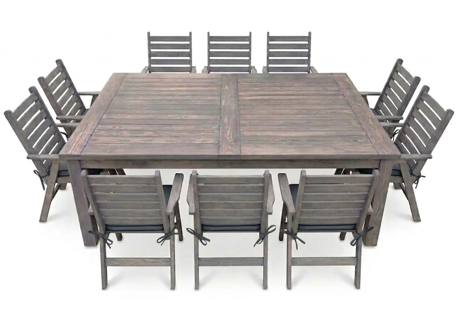 Aged Pine Patio Dining Set 10-Seater 2400 x 1600 mm x1 Table x10 Highback Chairs x10 Charcoal seat cushions included (Undercover Only)