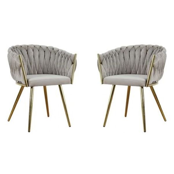 Prestige Home - Set of 2 -Luxe Grey Velvet with Gold Metal Leg Dining Chair