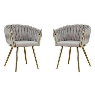 Prestige Home - Set of 2 -Luxe Grey Velvet with Gold Metal Leg Dining Chair