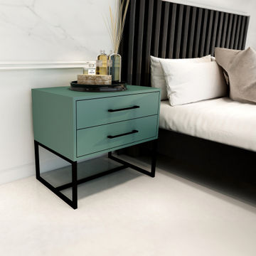 Bedside Pedestal Lilo Satin Turquoise - Black Frame