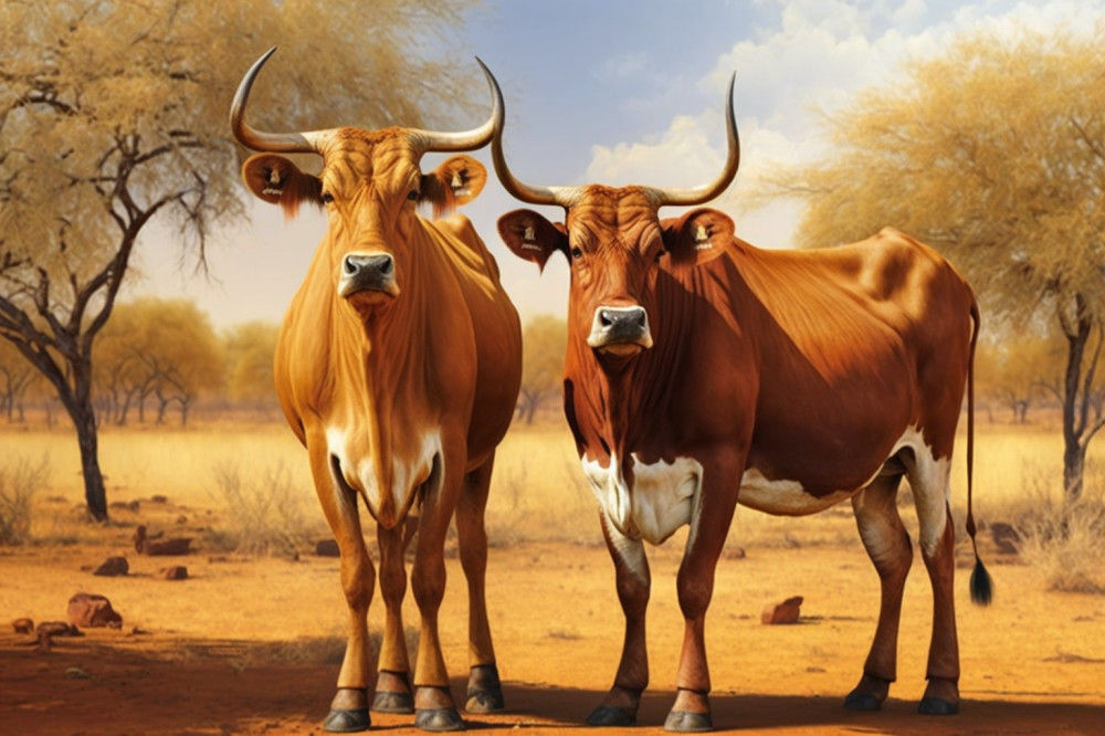Canvas Wall Art - Two Mashona Cattle Standing - B1431 - [120 x 80 cm]