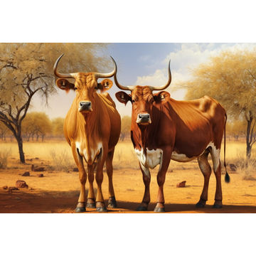 Canvas Wall Art - Two Mashona Cattle Standing - B1431 - [120 x 80 cm]
