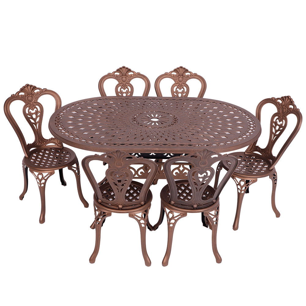 6 Seater - Victoria Aluminium Patio Set / Garden Furniture / Outdoor Dining Set    (6 Victoria Chairs with 150cm x 96cm Oval Lattice Table) - COPPER