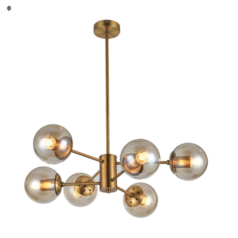 Metal and Amber Glass Chandelier