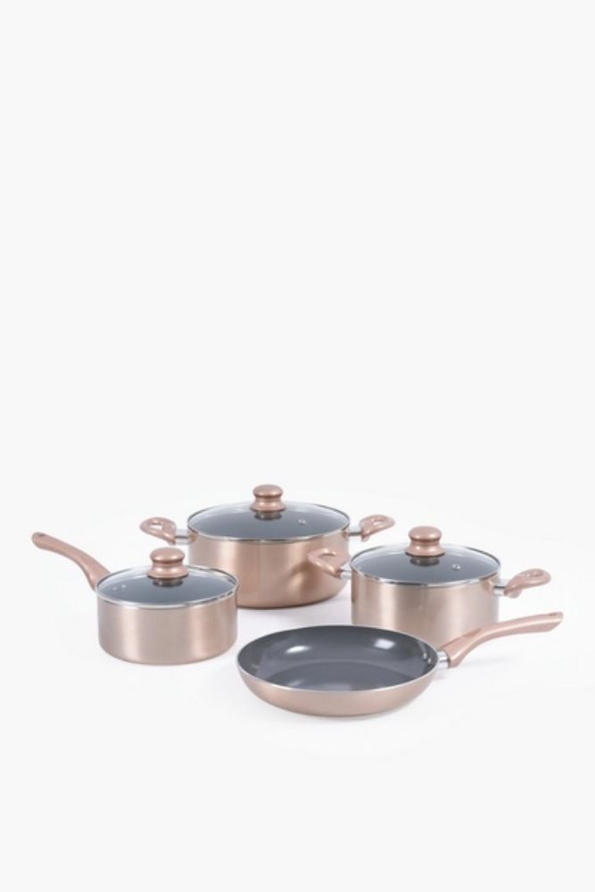 7-Piece Aluminium Cookware Set – Non-Stick Casseroles, Saucepan & Frying Pan with Glass Lids