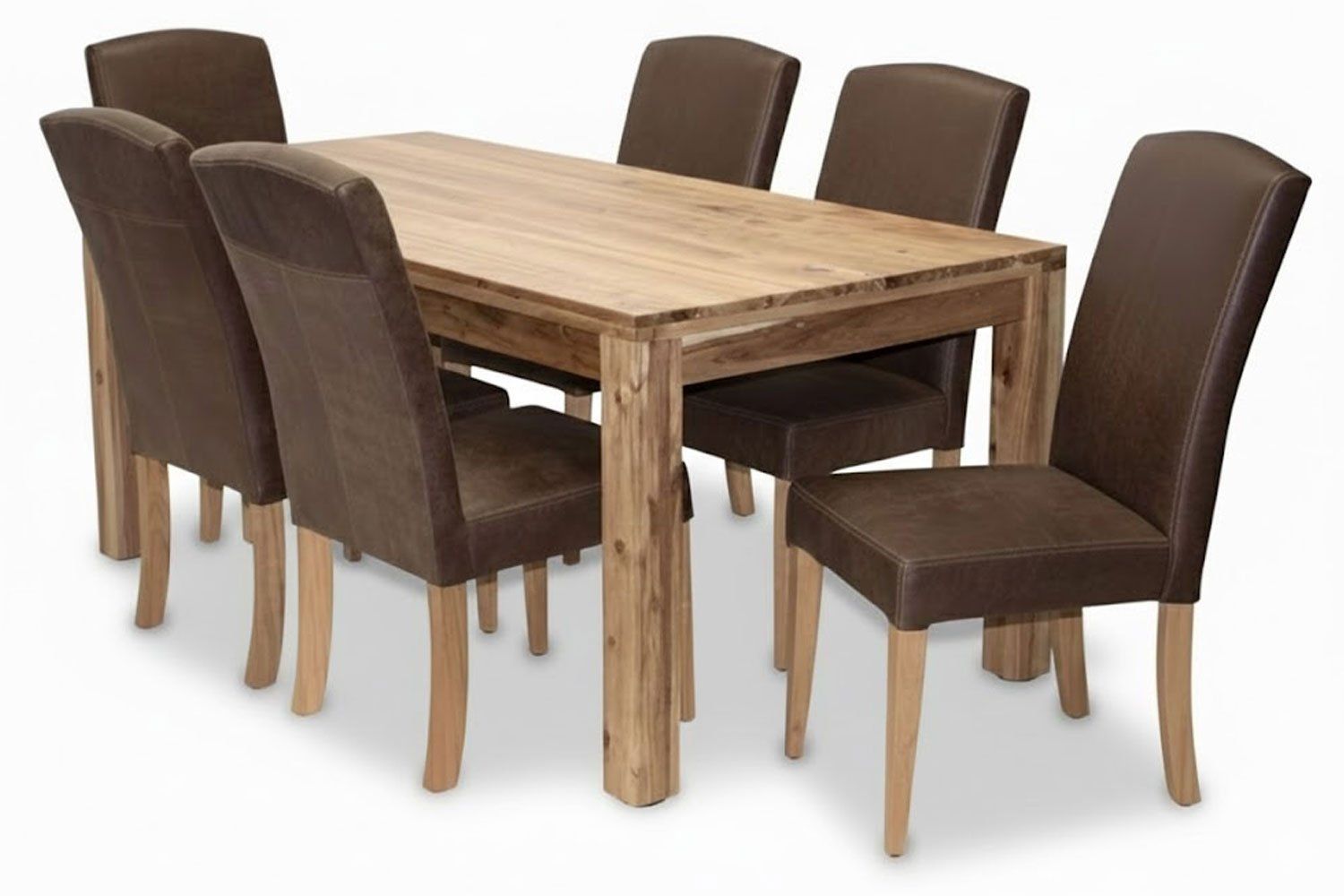 Primo Solid Blackwood Dining Set 7-Piece 18001000 1 Table 6 Genuine Leather Chairs (Brown)