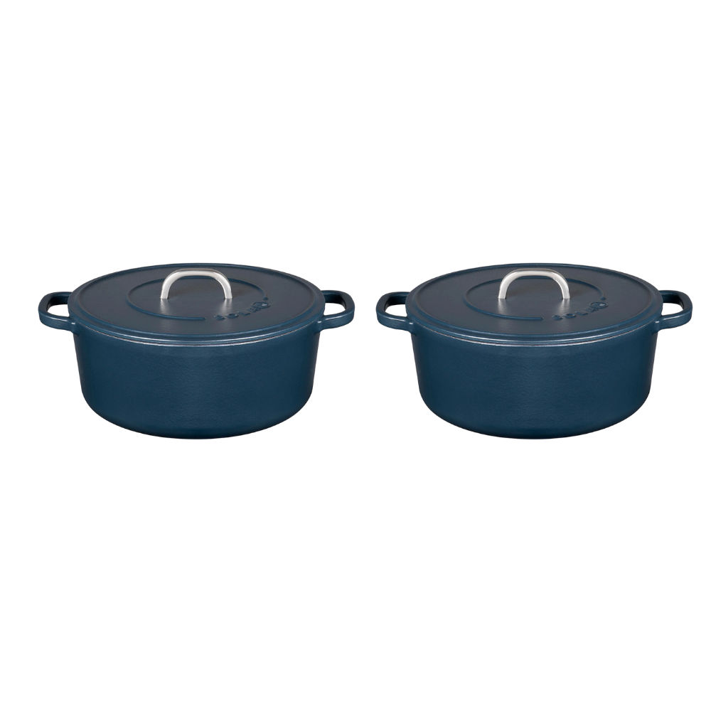 Sola Matt Blue Cast Iron Casserole 24cm, 28cm