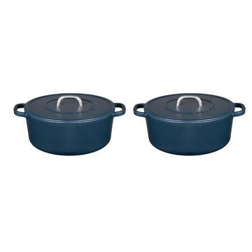 Sola Matt Blue Cast Iron Casserole 24cm, 28cm