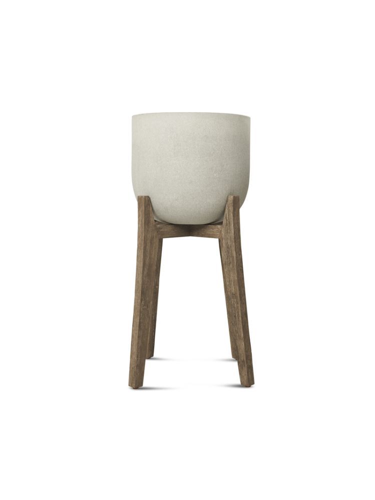 Ficonstone Rough Cement Planter on Acacia Wood Stand – Indoor Planter