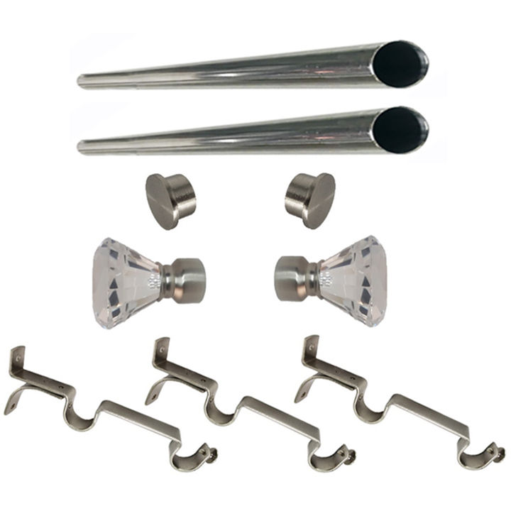 Matoc 25mm Double Curtain Pole Set -SIlver -Dbl extend brkts -Crystal Emerald Finials -2.5m