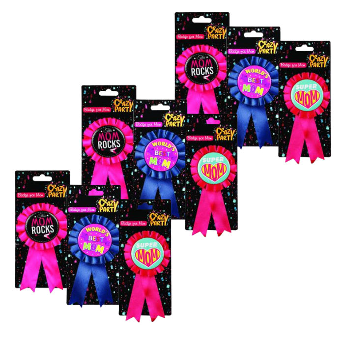 PARTY BADGE WORLDS BEST MOM asstd - Pack of 3