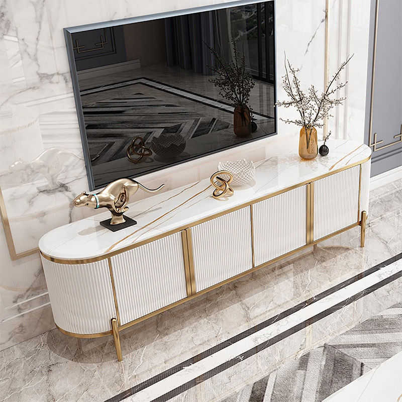 KC FURN-White Venezia Marbletop TV Unit