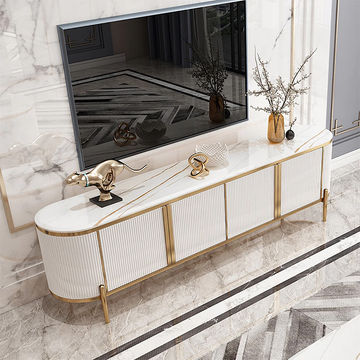 KC FURN-White Venezia Marbletop TV Unit