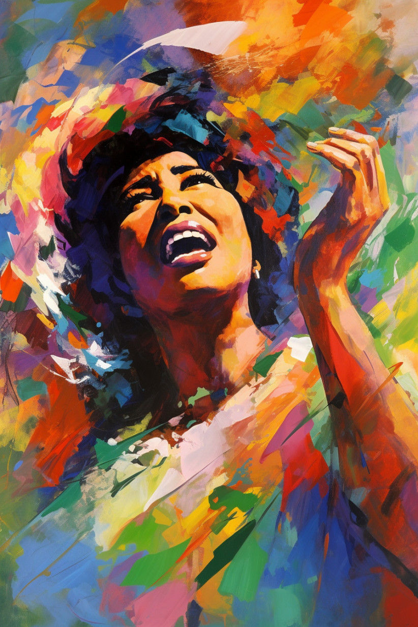 Canvas Wall Art - Painting Aretha Franklin vibrant Painting - A1530 - [120 x 80 cm]