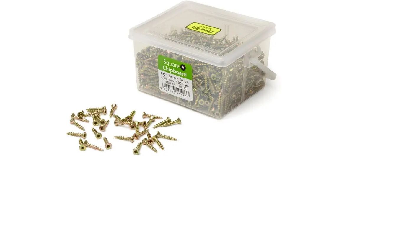 Chipboard Screws, Square, No.8, 4mm x 25mm, 1000 Pieces BY WOODLY