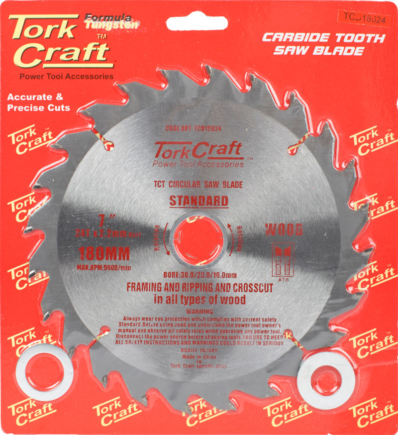Tork Craft - Blade Tct 180 x 24T 30/20/16 General Purpose Rip - 3 Pack