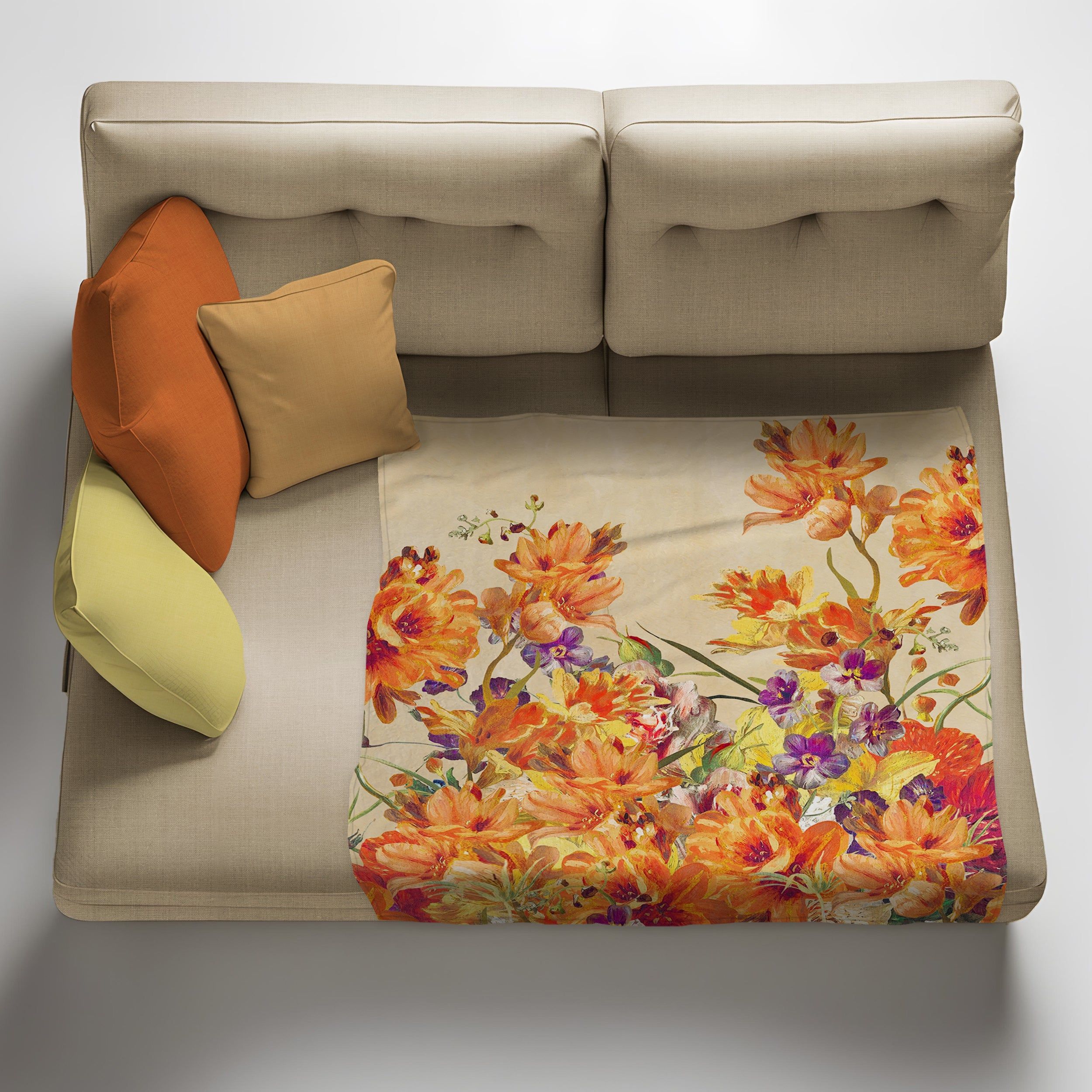 Orange & Purple Floral Light Weight Fleece Blanket By Mark van Vuuren
