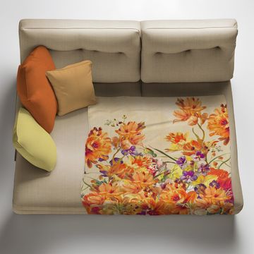 Orange & Purple Floral Light Weight Fleece Blanket By Mark van Vuuren