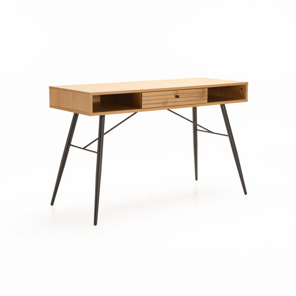 Lyon 120cm Desk – Modern Writing or Computer Table | Wood-Look Finish with Storage Shelf