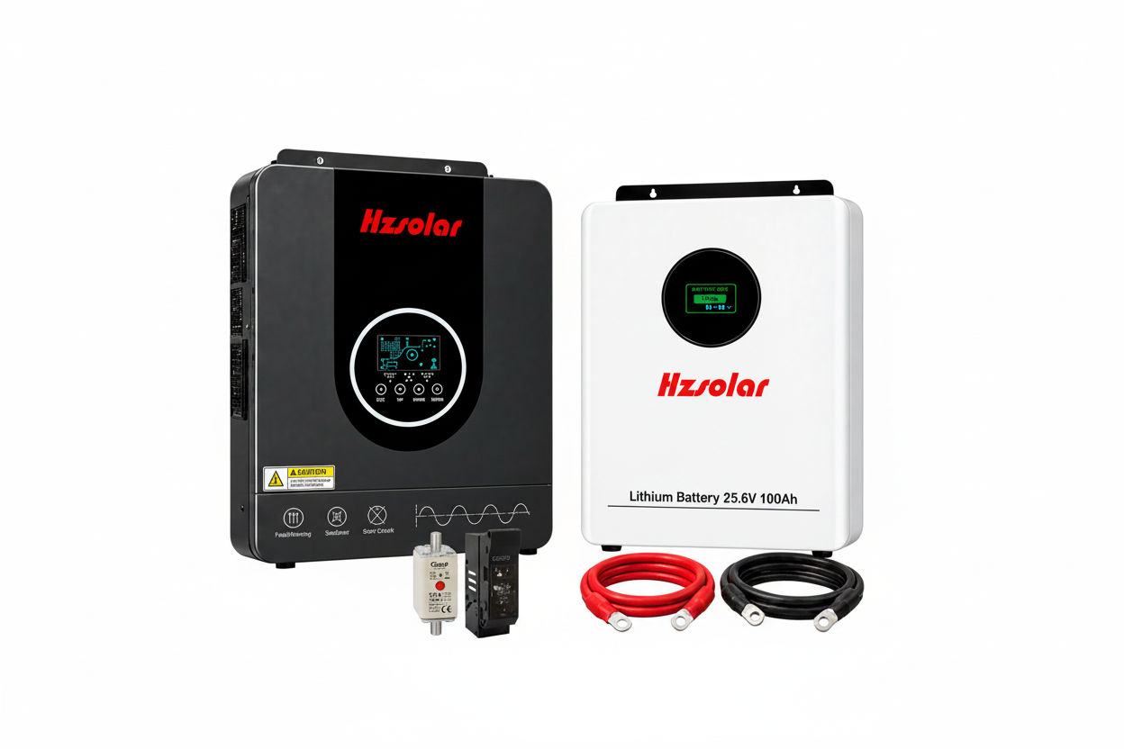 Hz Solar 3.6kW 24V Hybrid Inverter 2.56kWh Lithium Battery Combo