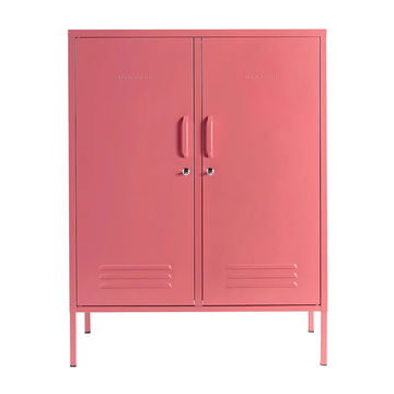 Steel Swing Door Sideboard Midi Storage Cabinet Cupboard Locker - Raspberry Pink