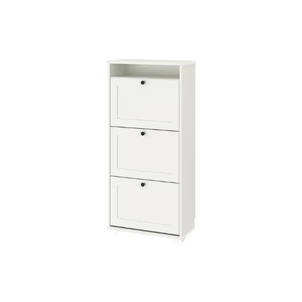 BRUSALI Shoe cabinet with 3 compartments, White, 61x30x130cm