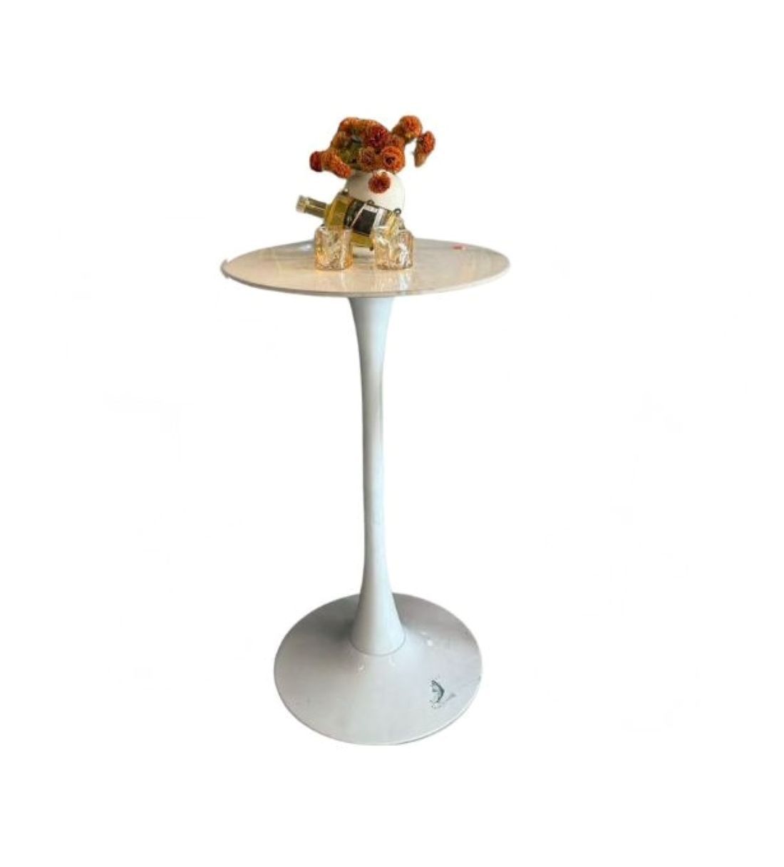 Modern Round Pedestal Side Table, White Metal Base, Accent Display Stand