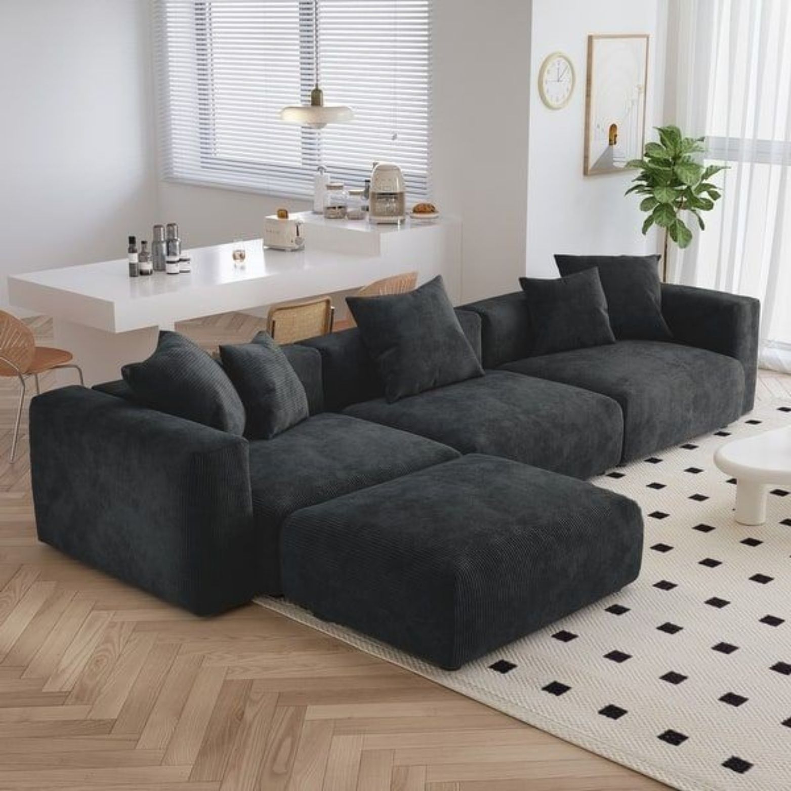 Darel Cordurol L Shape Sofa (Black)