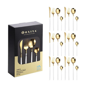 TOXIYA - 24 Piece Flatware Set, Stainless Steel Knife Fork Spoon, Home Dinnerware Tableware Set for 6, Cutlery Set, Include Knives/Forks/Spoons (