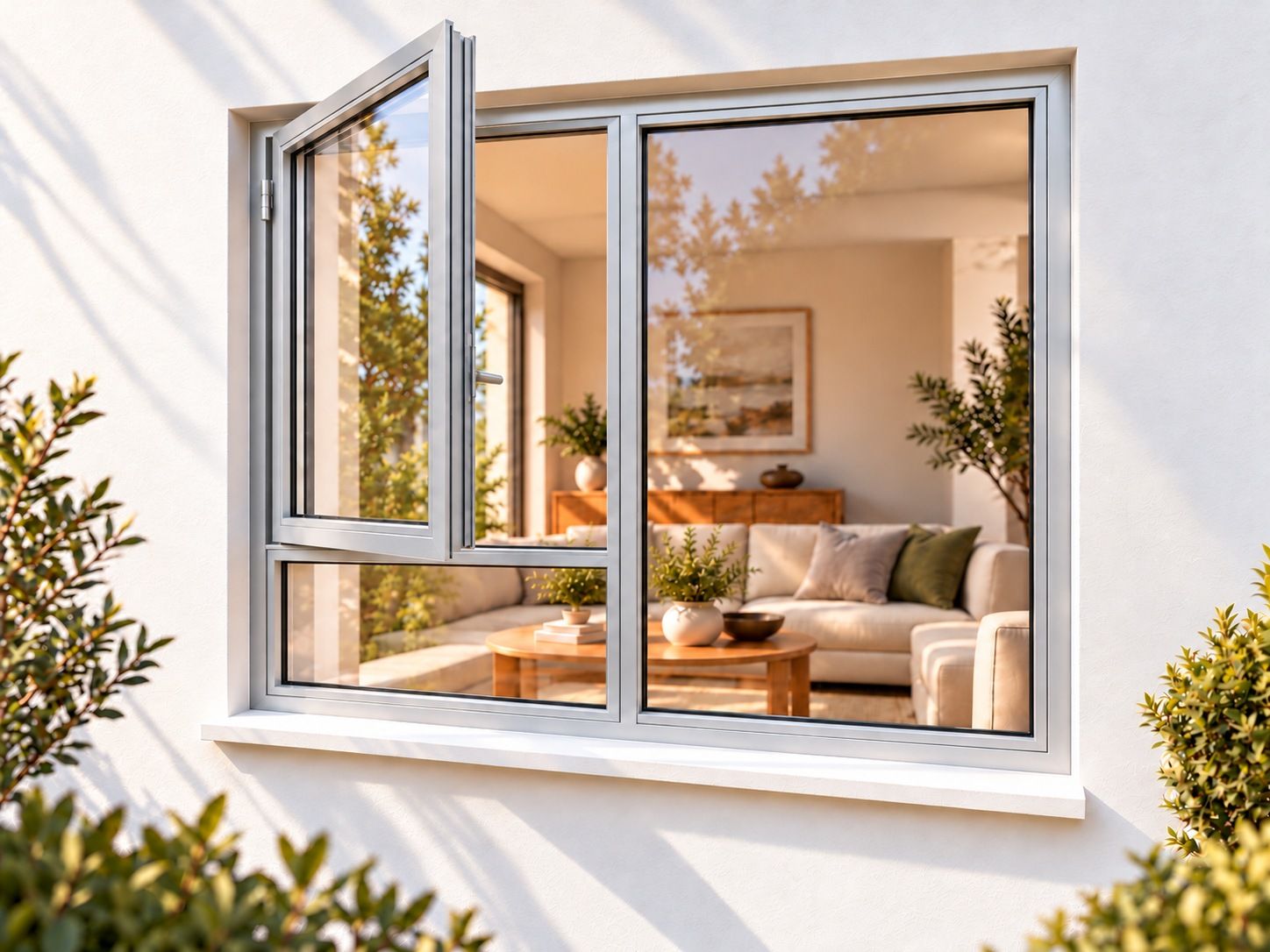 Kenzo Premium Side-Hung Aluminium Window - Silver, 1500 1500 mm, Left Side Opener with Fixed Bottom Pane