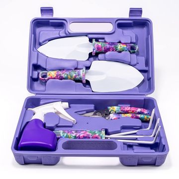 5Pcs Gardening Hand Tools With Purple Floral Print - XF0901