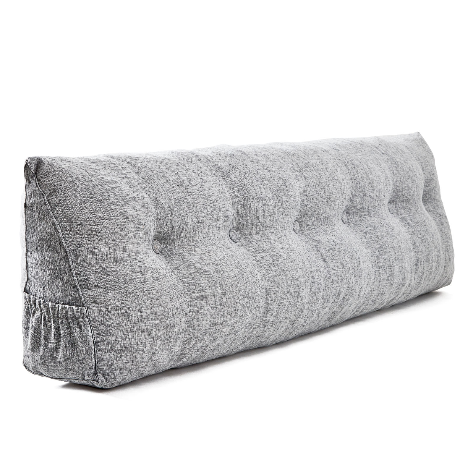 180cm Ergonomic Bed Backrest Pillow Cotton Linen Headboard Cushion with Side Pocket