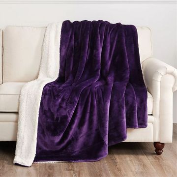 Nu Dekor - Reversible Sherpa Soft Fleece Throw Blanket - Purple - 180x200cm