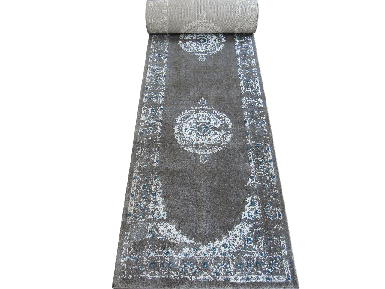 BK Carpets & Rugs – Vintage Medallion Runner –  Dark Grey - Blue - White  - 80cm x 5m