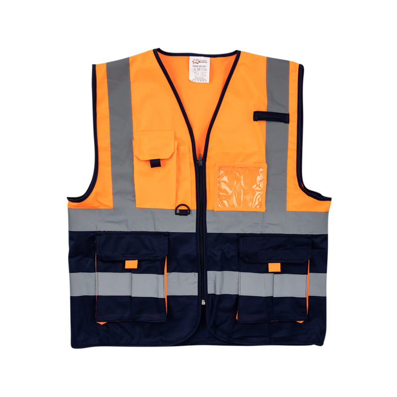 PIONEER SAFETY Vests Signaling With Zip Id Pocket Orange/Navy Small