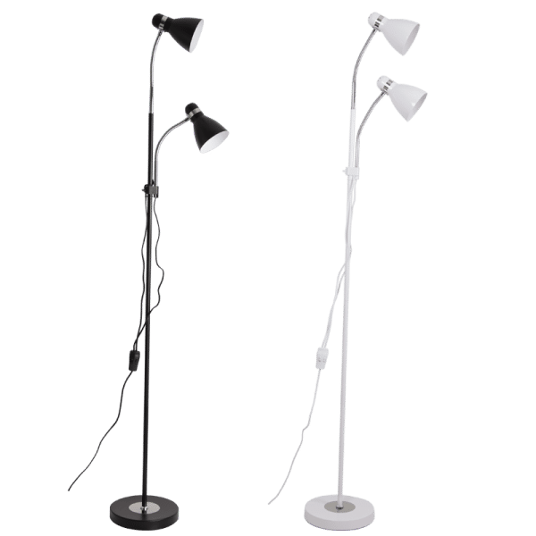 Metal and Polished Chrome Floor Lamp with Gooseneck Arms