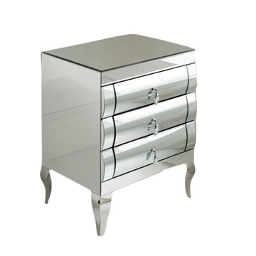 Pristine 3 Drawer Mirror Nightstand Pedestal