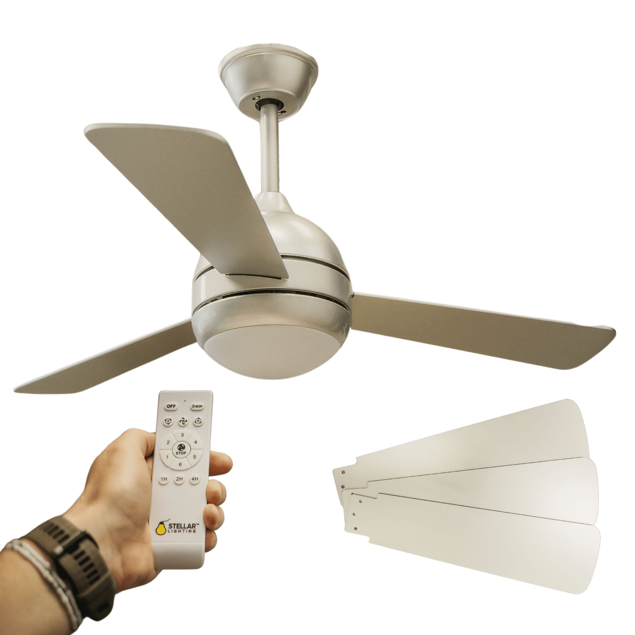 Stellar Lighting Ceiling Fan with Light and Remote 3 Silver Blades 42 Inch