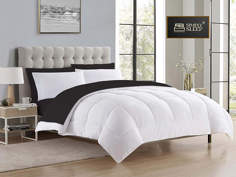 Simply Sleep - Reversible Comforter Set - 90 GSM Micro Fibre - Jet Black - Optical White, King - Super King