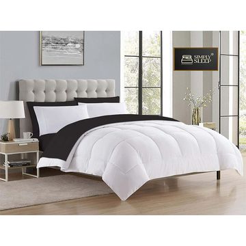 Simply Sleep - Reversible Comforter Set - 90 GSM Micro Fibre - Jet Black - Optical White, King - Super King