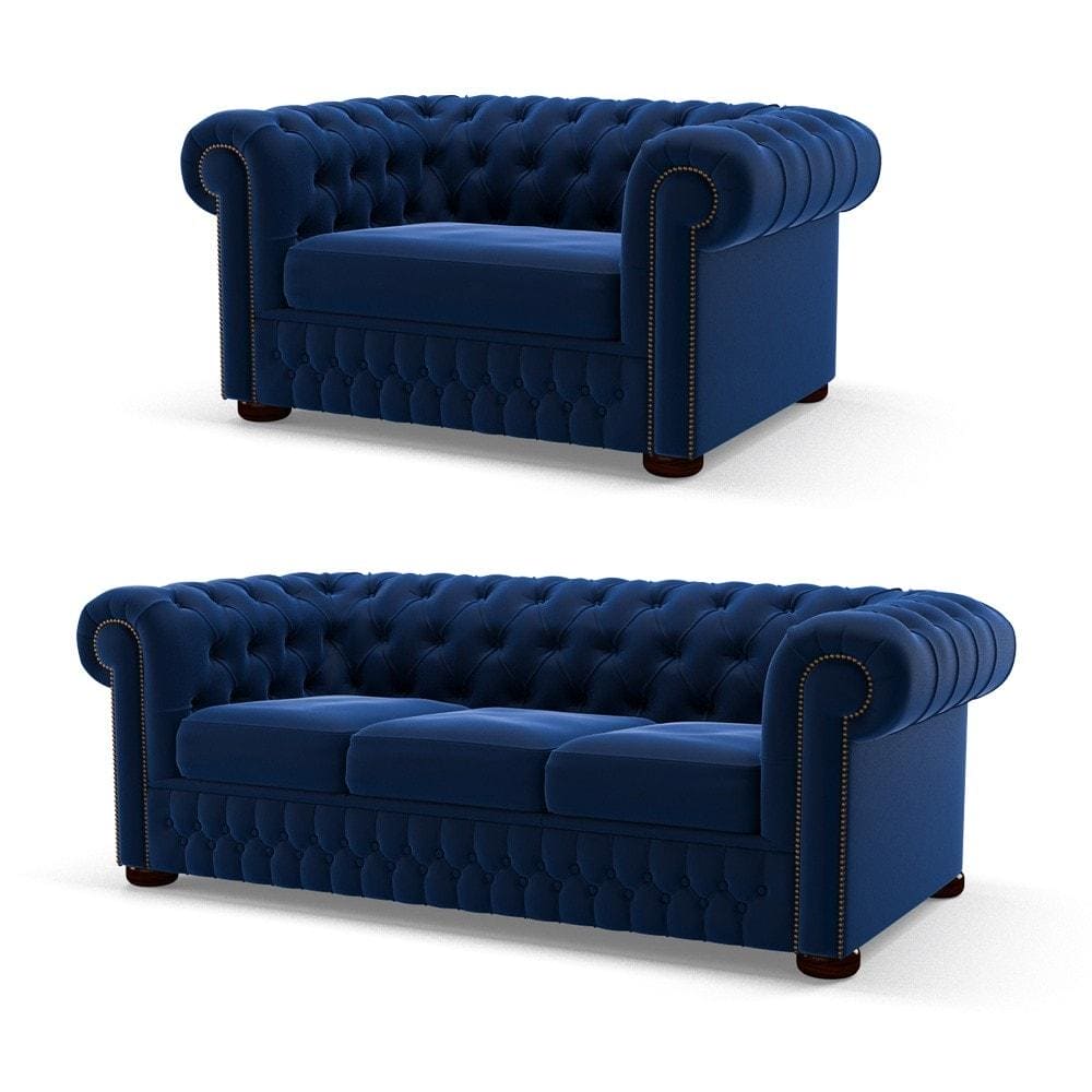 Modern Velvet Chesterfield 3pc sofa set - Purple