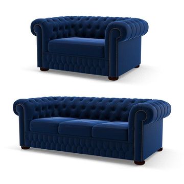 Modern Velvet Chesterfield 3pc sofa set - Turquois