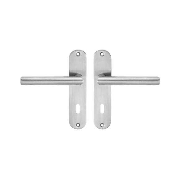 Door handles on plate key entry satin nickel finish sarah 165mm inspire