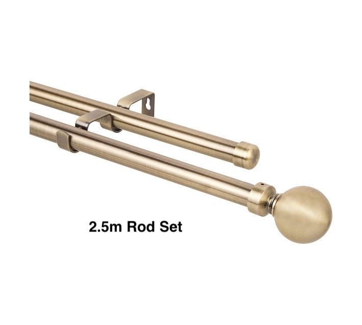 Gold Double Curtain Rod Set -Ball Finial 2.5m