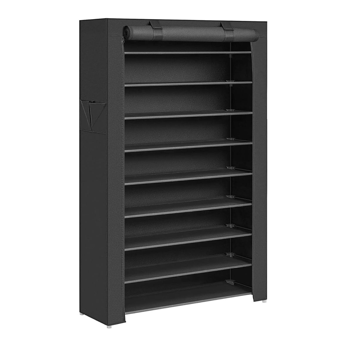 Black 10-Tier Shoe Rack - Dustproof Fabric Cover Organizer
