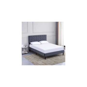 Charleston Grey Velvet Upholstered Bed Base With Headboard- Double