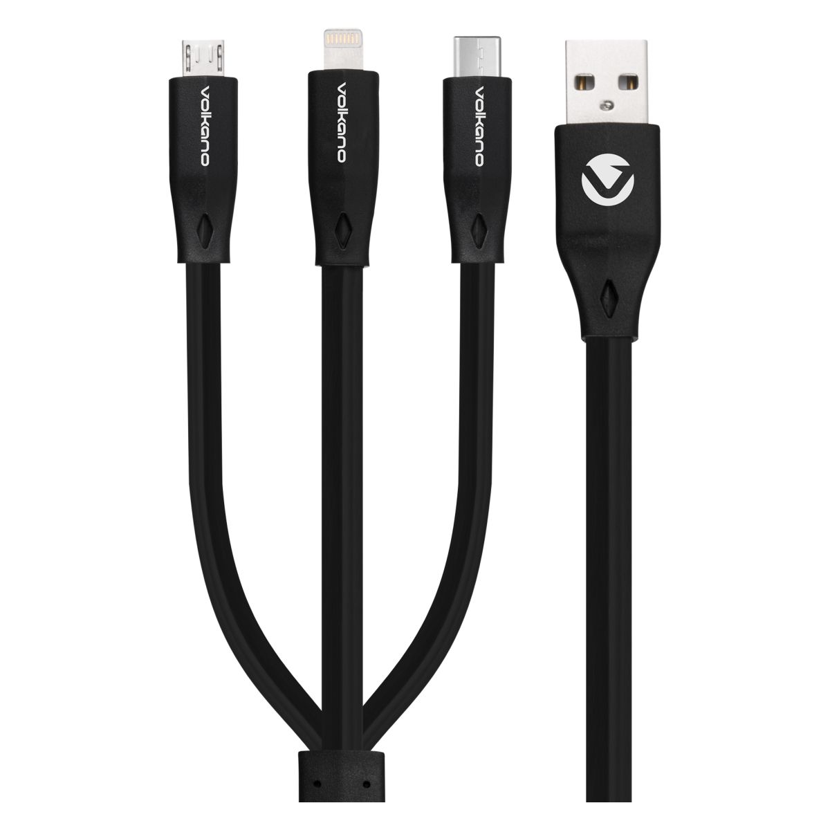 Volkano 3-in-1 Charge Cable - Slim Series - 1m - Black