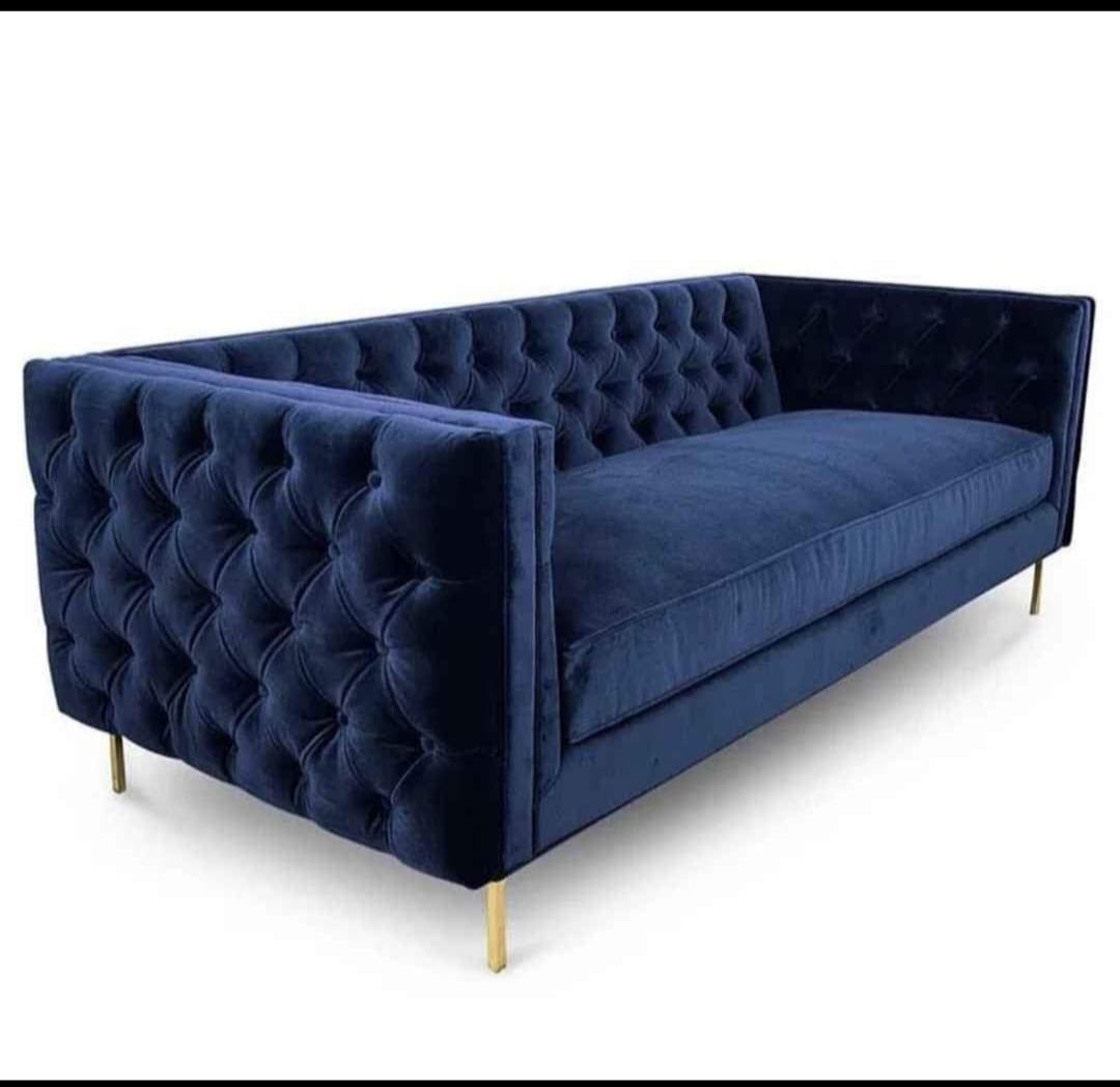 Modern Navy Blue 3-Seater Chesterfield