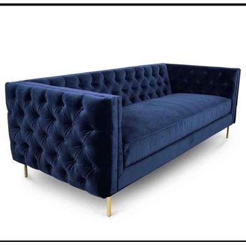 Modern Navy Blue 3-Seater Chesterfield
